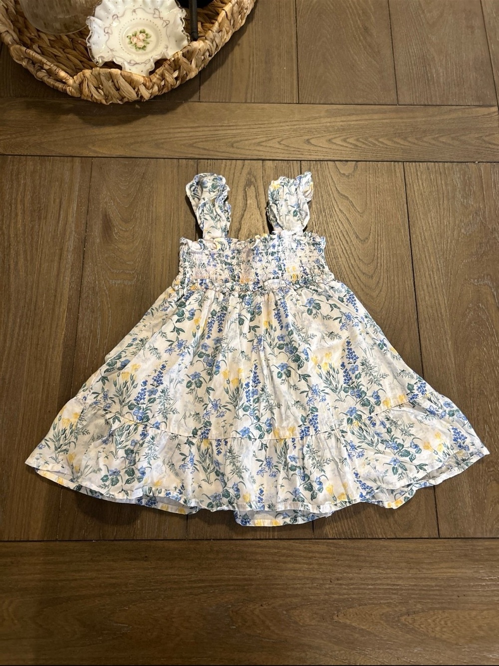 Janie and Jack White Floral Sundress with Blue & Yellow Print
